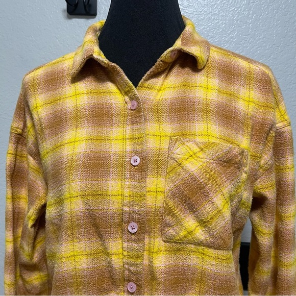 Nordstrom BP Yellow,Brown, & Pink Plaid Button Up Flannel Size XS - Picture 2 of 7